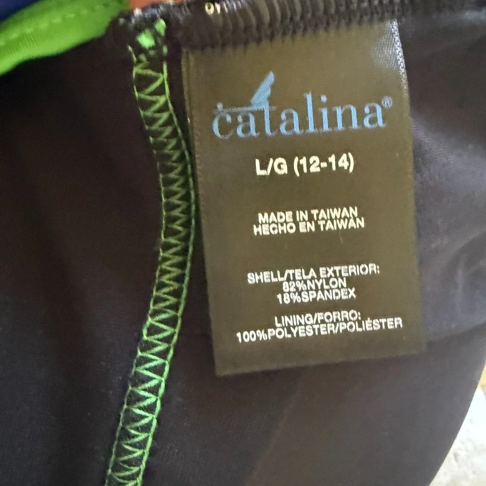 Catalina One Piece‎ Swimsuit L Black Blue Green Colorblock Strappy